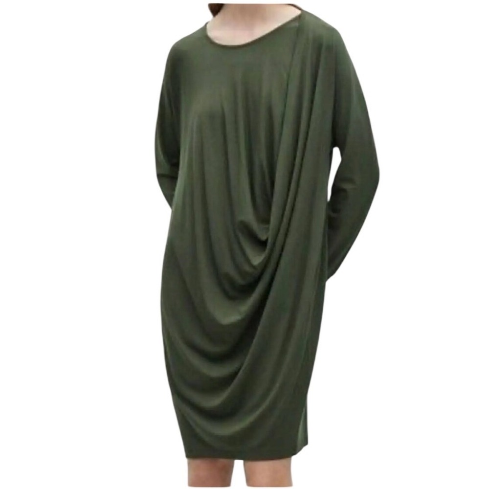 COS Gorpcore Olive Green Draped Cowl Front Dress Small Romantic Goth Feminine